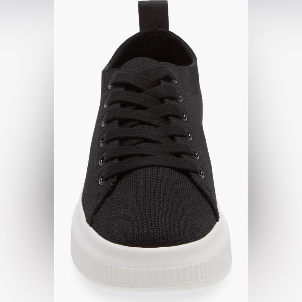 Platform street-chic sneakers, textile upper, black, 1 3/4 heel, size 6
